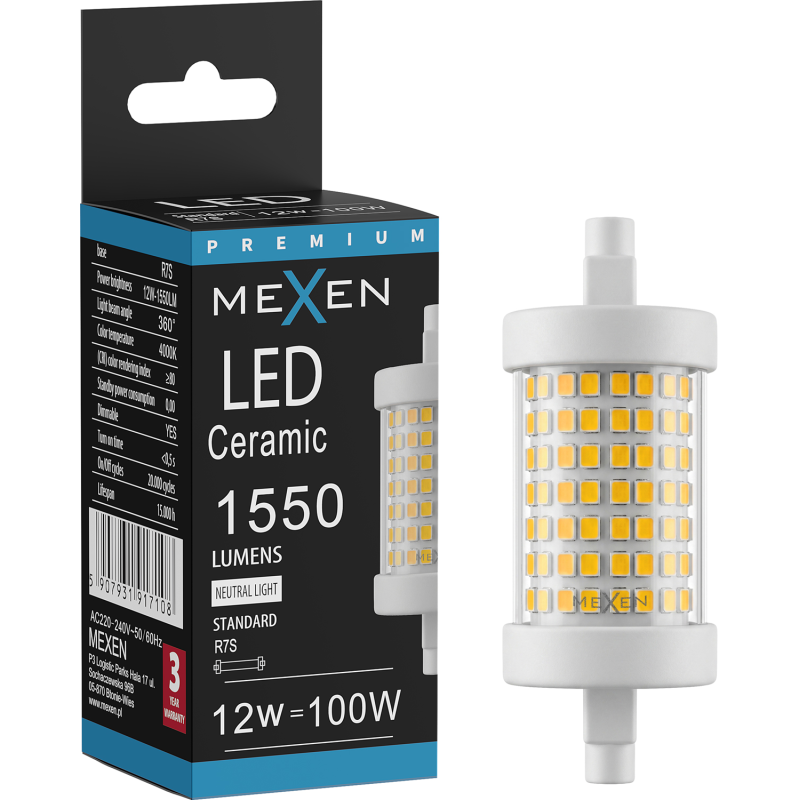 Mexen Vega Dimmbare LED-Lampe R7S, 12W, Neutral - 4000K, 1550 lm - L125-R7S-1240-01