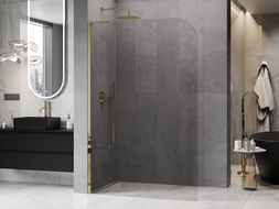 Mexen Kioto-P L Duschwand Walk-in 90 x 200 cm, transparent 8 mm, gold - 800-090-103-50-00-P