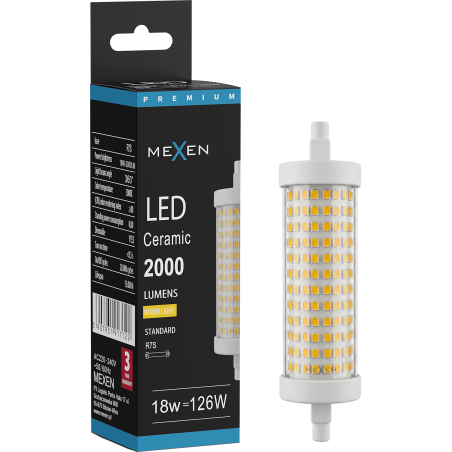 Mexen Vega Dimmbare LED-Lampe R7S, 18W, Warm - 3000K, 2000 lm - L125-R7S-1830-02