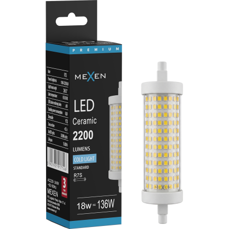 Mexen Vega Dimmbarer LED-Leuchtstab R7S, 18W, Kalt - 6500K, 2200 lm - L125-R7S-1865-02