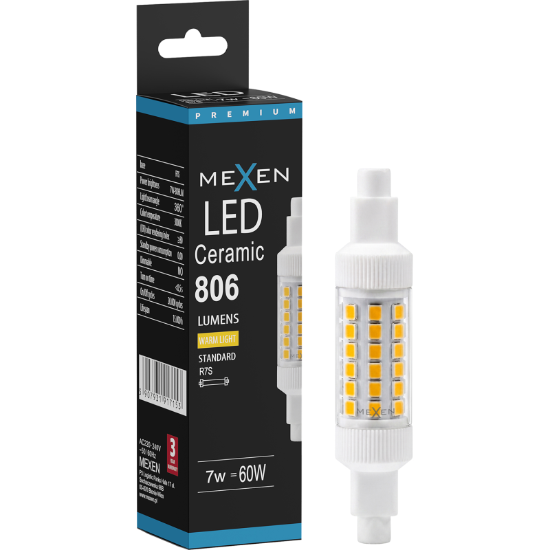 Mexen Vega LED-Lampe R7S, 7W, Warm - 3000K, 806 lm - L126-R7S-0730-01
