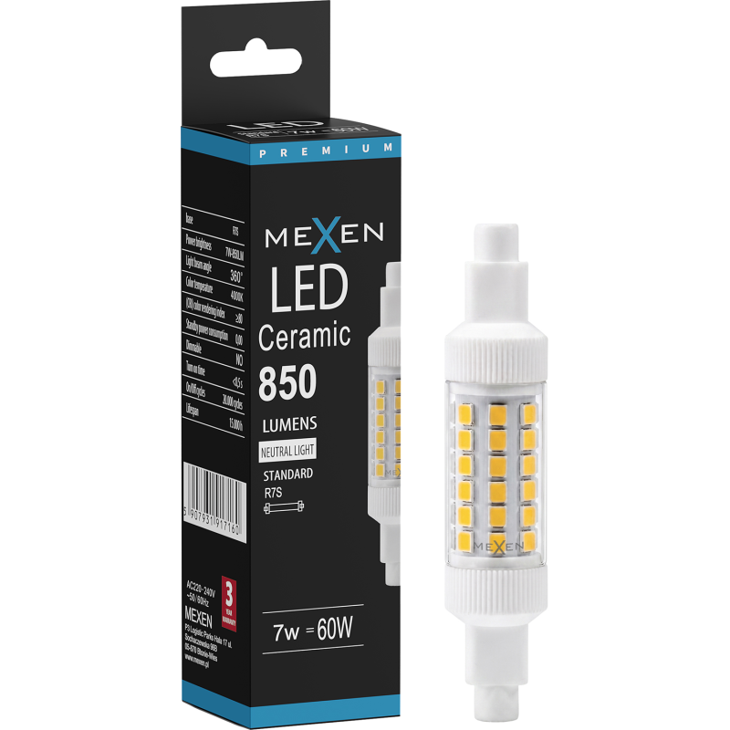 Mexen Vega LED-Lampe R7S, 7W, Neutral - 4000K, 850 lm - L126-R7S-0740-01