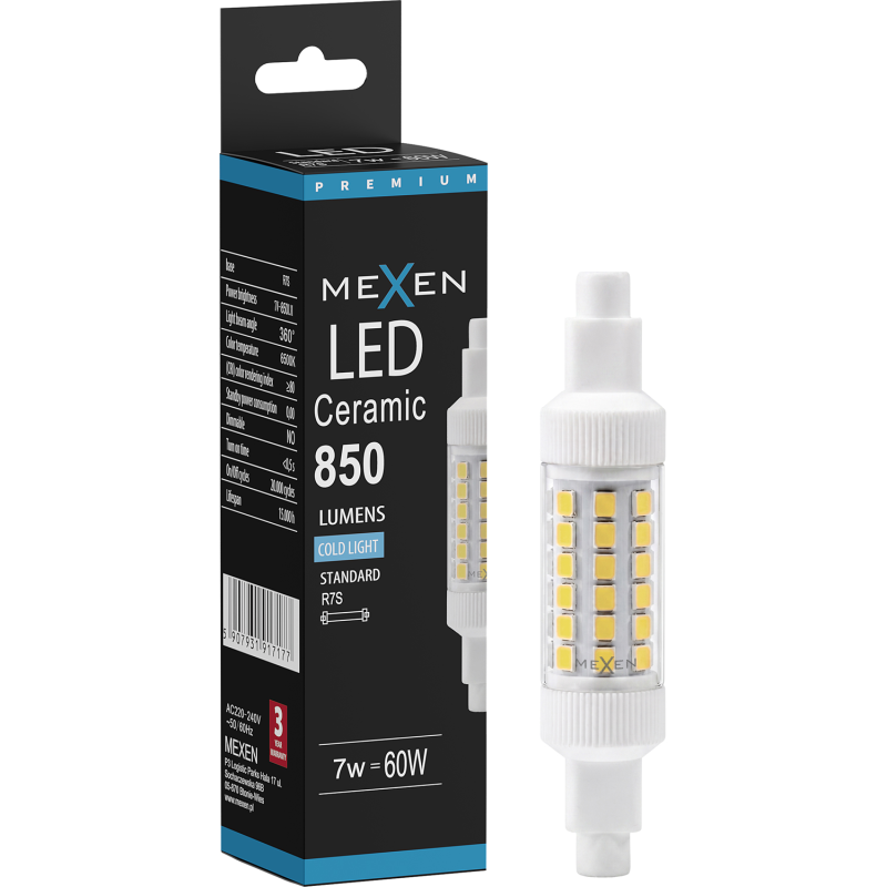 Mexen Vega LED-Lampe R7S, 7W, Kalt - 6500K, 850 lm - L126-R7S-0765-01