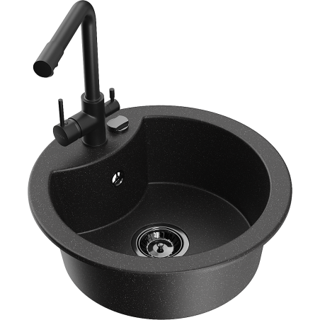 Mexen Diego Granitspüle 1-Becken mit Küchenarmatur Duero, schwarz/silber-metallic - 6512-73-671600-70-B