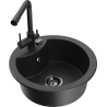 Mexen Diego Granitspüle 1-Becken mit Küchenarmatur Duero, schwarz/silber-metallic - 6512-73-671600-70-B