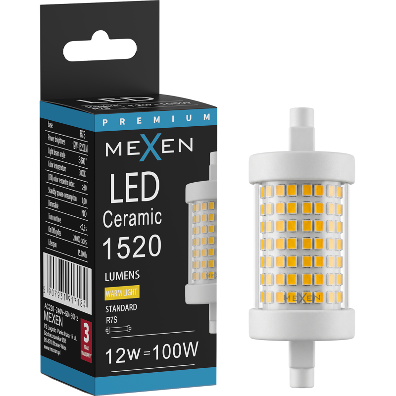 Mexen Vega LED-Glühbirne R7S, 12W, Warm - 3000K, 1520 lm - L126-R7S-1230-01