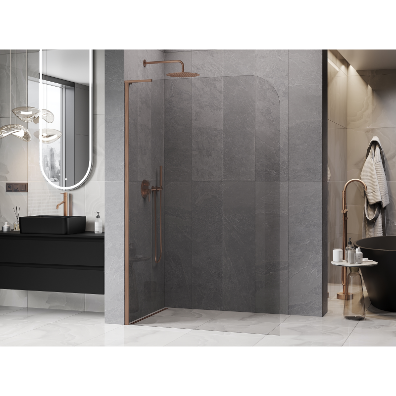 Mexen Kioto-P L Duschwand Walk-in 80 x 200 cm, transparent 8 mm, gebürstetes Kupfer - 800-080-103-65-00-P