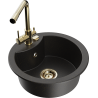 Mexen Diego Granitspüle 1-becken mit Küchenarmatur Duero, schwarz/gold metallic - 6512-75-671600-50