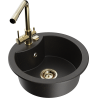 Mexen Diego Granitspüle einteilig mit Küchenarmatur Duero, schwarz/gold metallic - 6512-75-671600-50