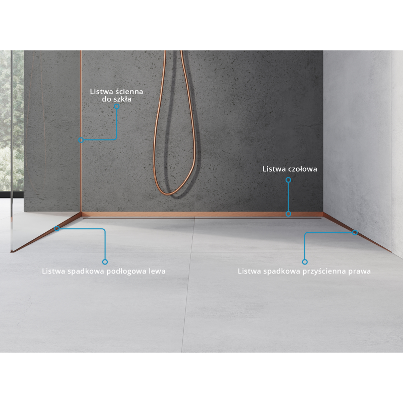 Mexen Line-B Gefälleleiste für Glas 120 cm links, gebürstetes Kupfer - 186504120L