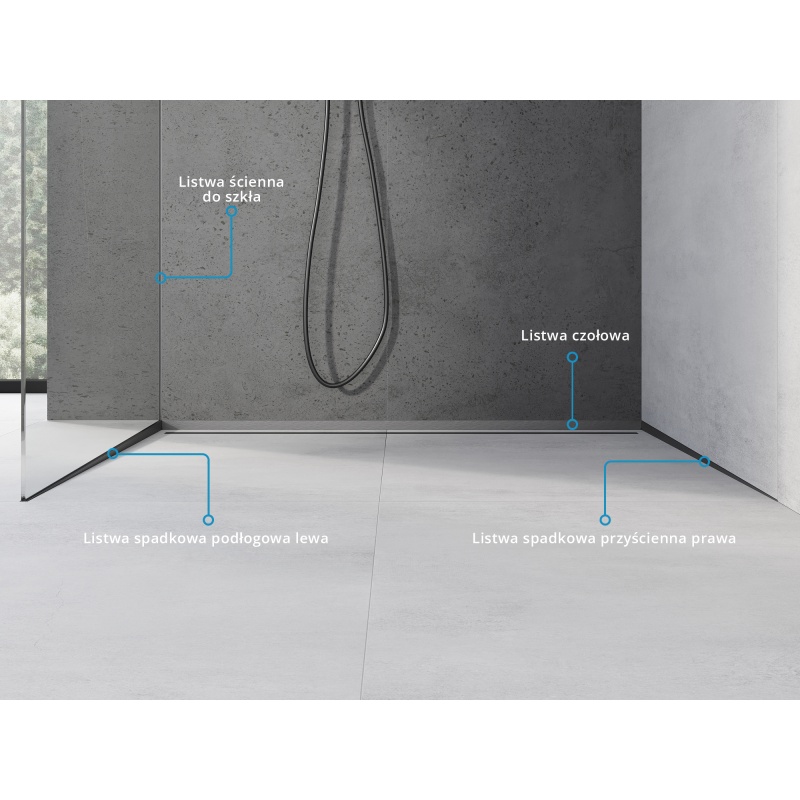 Mexen Line-B Abfallprofil für Glas 180 cm links, gebürstet Gun Gray - 186604180L