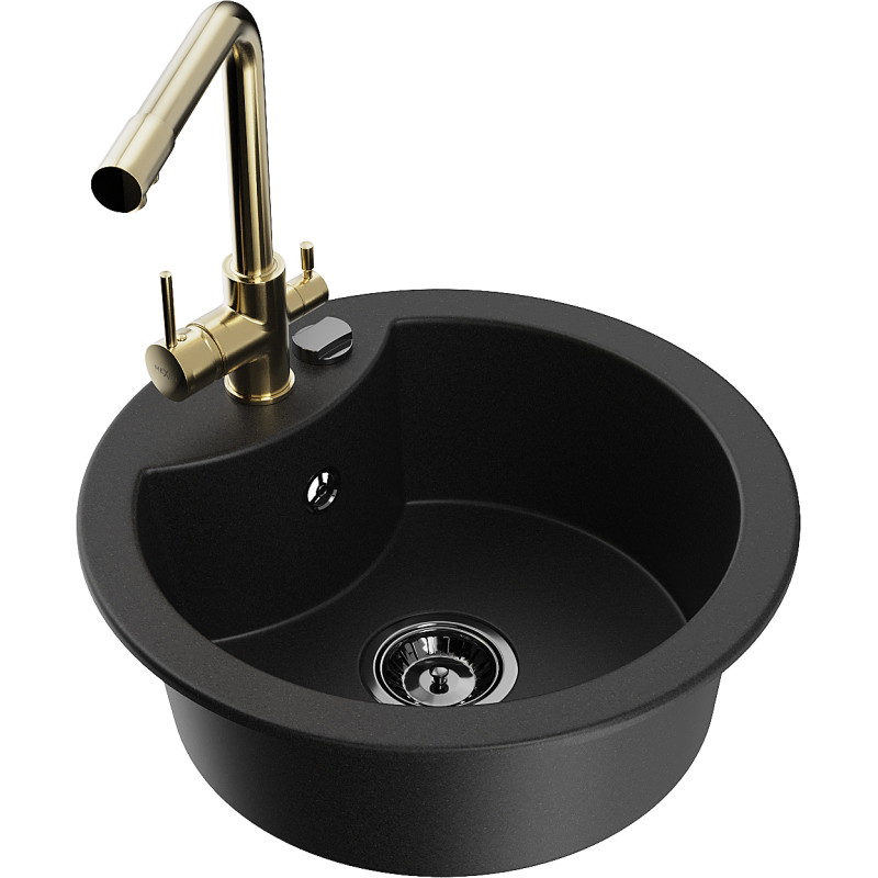 Mexen Diego Granit-Spülbecken 1-Becken mit Küchenarmatur Duero, schwarz - 6512-77-671600-50-B