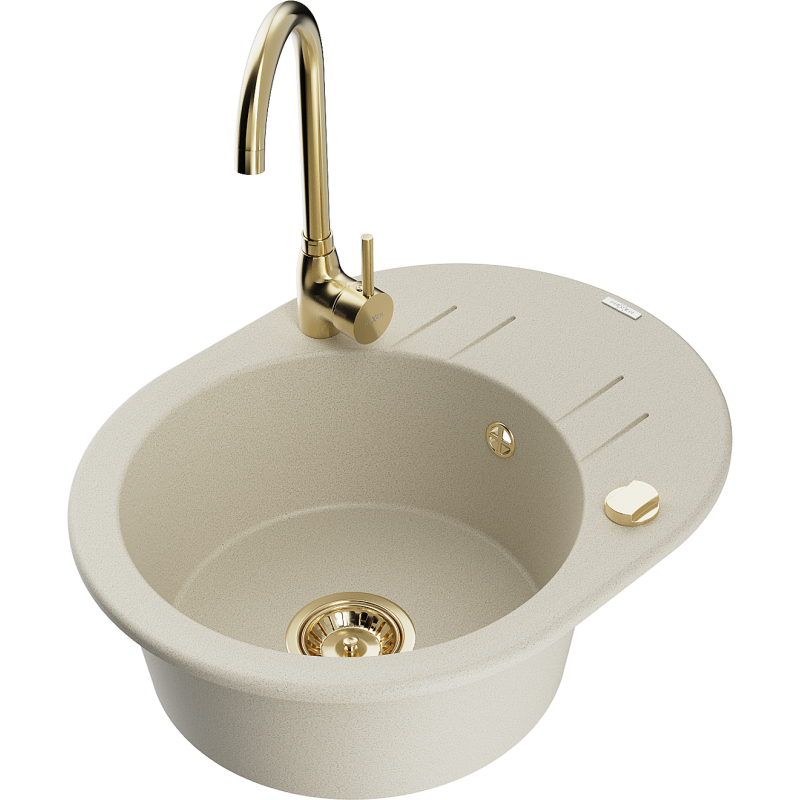 Mexen Kevin Granitspüle 1-Becken mit Abtropffläche und Küchenarmatur Telma, beige - 6517-69-670200-50