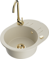 Mexen Kevin Granitspüle 1-Becken mit Abtropffläche und Küchenarmatur Telma, beige - 6517-69-670200-50