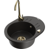 Mexen Kevin Granitspüle 1-beckig mit Abtropffläche und Küchenarmatur Telma, schwarz/gold metallic - 6517-75-670200-50