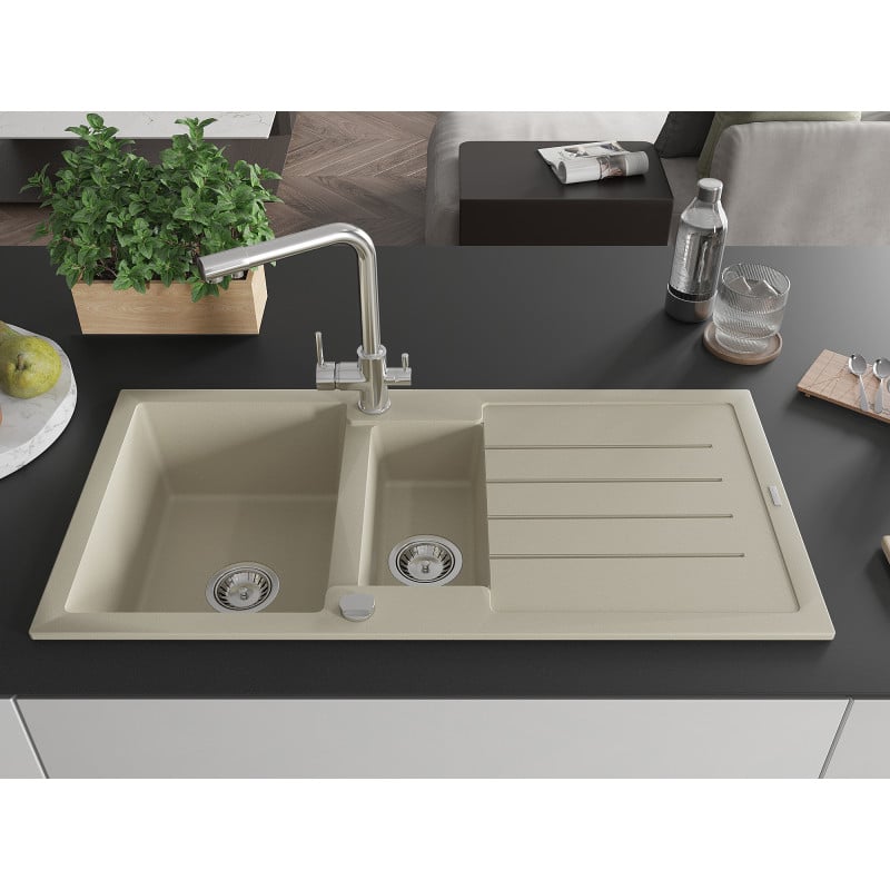 Mexen Andres Granitspüle 1,5-Becken mit Abtropffläche und Küchenarmatur Duero, beige - 6515-69-671600-00