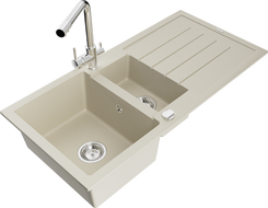 Mexen Andres Granitspüle 1,5-Becken mit Abtropffläche und Küchenarmatur Duero, beige - 6515-69-671600-00