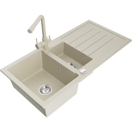 Mexen Andres Granitspüle 1,5-becken mit Abtropffläche und Küchenarmatur Duero, beige - 6515-69-671600-69