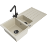 Mexen Andres Granitspüle 1,5-Becken mit Abtropffläche und Küchenarmatur Duero, beige - 6515-69-671600-70