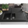Mexen Andres Granitspüle 1,5-Becken mit Abtropffläche und Küchenarmatur Duero, schwarz/silber - 6515-73-671600-70