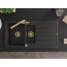 Mexen Andres 1,5-Kammer-Einbauspüle aus Granit mit Abtropffläche und Küchenarmatur Duero, schwarz/gold - 6515-75-671600-50