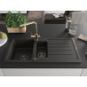 Mexen Andres Granitspüle 1,5-Becken mit Abtropffläche und Küchenarmatur Duero, schwarz/gold - 6515-75-671600-50-B