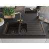 Mexen Andres Granitspüle 1,5-fach mit Abtropffläche und Küchenarmatur Duero, schwarz/gold - 6515-75-671600-50-B