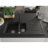 Mexen Andres Granitspüle 1,5-Becken mit Abtropffläche und Küchenarmatur Duero, schwarz/gold - 6515-75-671600-70