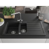 Mexen Andres granitspüle 1,5-becken mit abtropffläche und küchenarmatur Duero, schwarz - 6515-77-671600-00