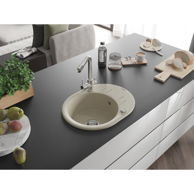 Mexen Kevin Granitspüle 1-Becken mit Abtropffläche und Küchenarmatur Duero, beige - 6517-69-671600-00