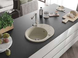 Mexen Kevin Granitspüle 1-Becken mit Abtropffläche und Küchenarmatur Duero, beige - 6517-69-671600-00