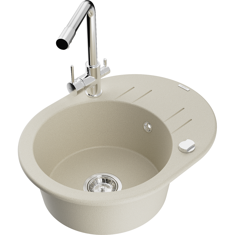 Mexen Kevin Granitspüle 1-Becken mit Abtropffläche und Küchenarmatur Duero, beige - 6517-69-671600-00