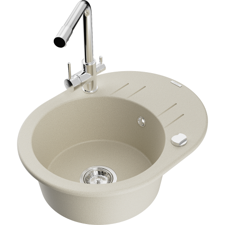 Mexen Kevin Granitspüle 1-Becken mit Abtropffläche und Küchenarmatur Duero, beige - 6517-69-671600-00