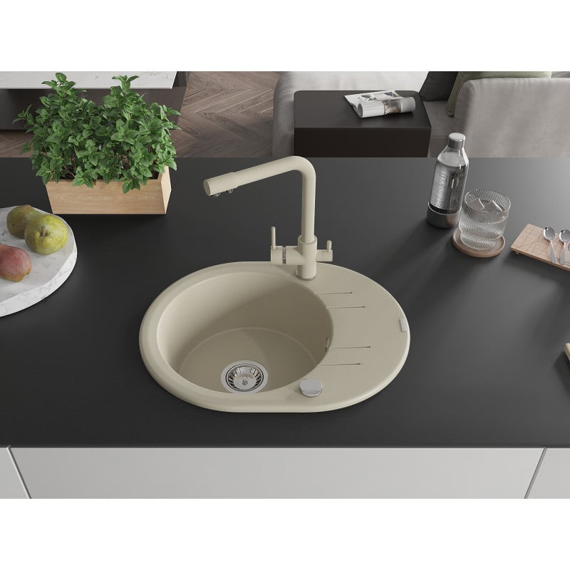 Mexen Kevin Granitspüle 1-Becken mit Abtropffläche und Küchenarmatur Duero, beige - 6517-69-671600-69