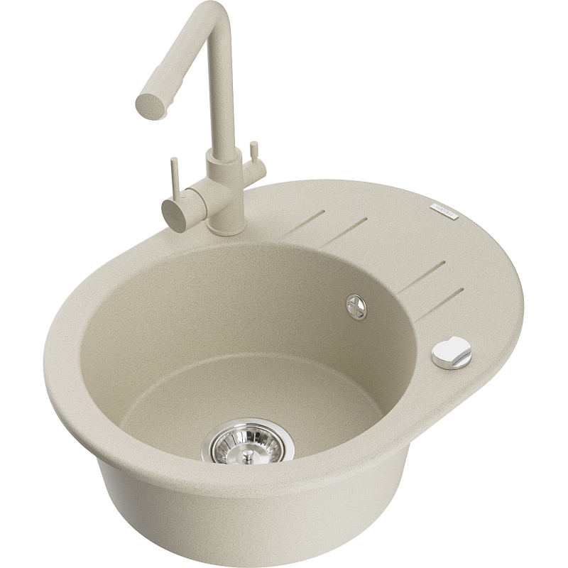 Mexen Kevin Granitspüle 1-Becken mit Abtropffläche und Küchenarmatur Duero, beige - 6517-69-671600-69
