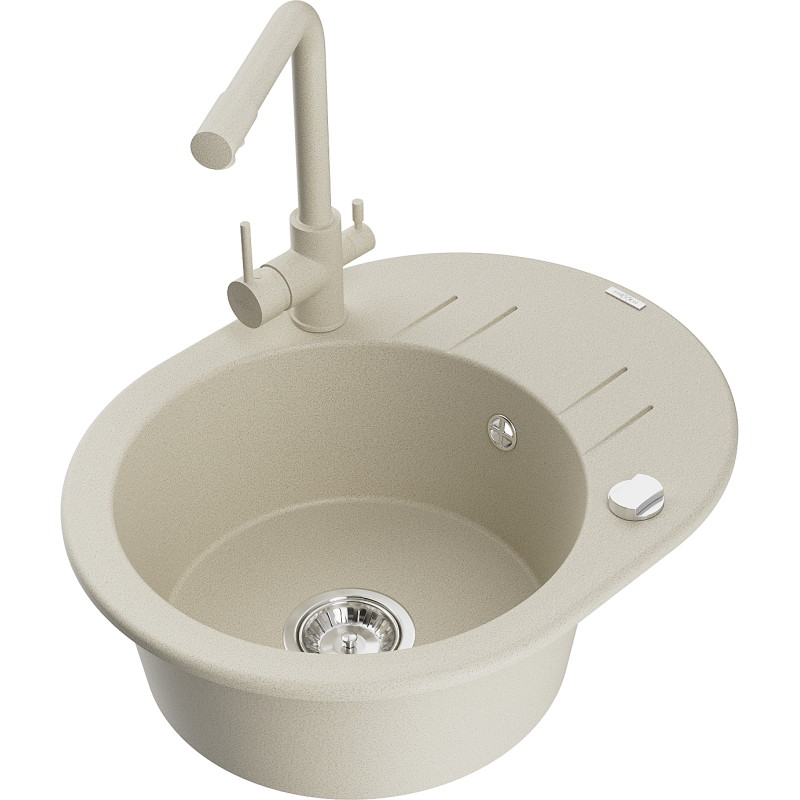 Mexen Kevin Granitspüle 1-beckig mit Abtropffläche und Küchenarmatur Duero, beige - 6517-69-671600-69