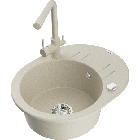 Mexen Kevin Granitspüle 1-Becken mit Abtropffläche und Küchenarmatur Duero, beige - 6517-69-671600-69