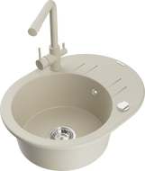 Mexen Kevin Granitspüle 1-Becken mit Abtropffläche und Küchenarmatur Duero, beige - 6517-69-671600-69