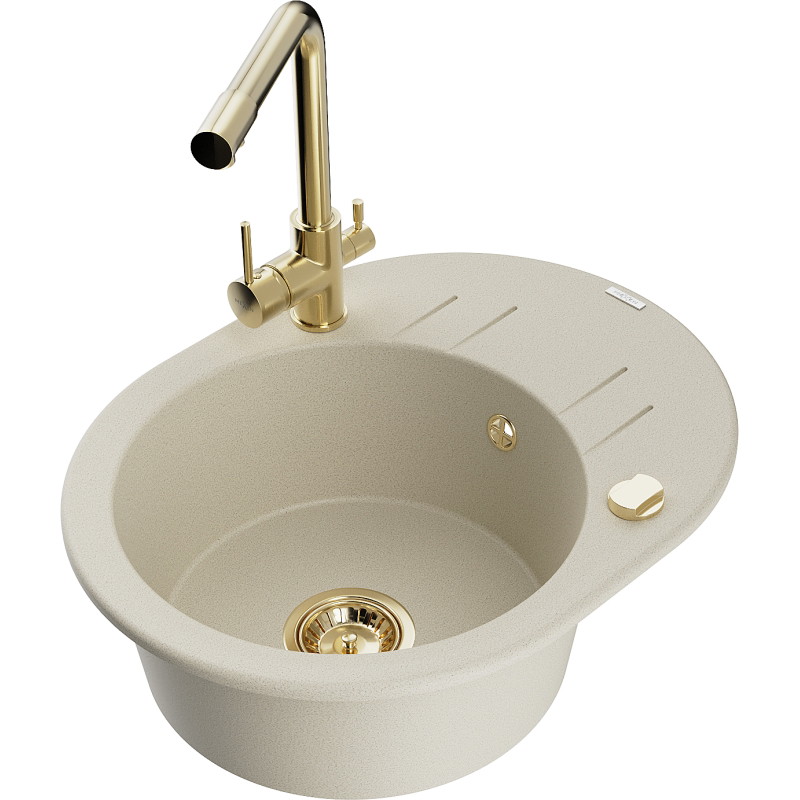 Mexen Kevin Granitspüle 1-Becken mit Abtropffläche und Küchenarmatur Duero, beige - 6517-69-671600-50