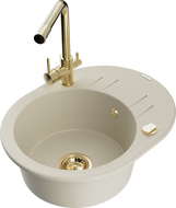Mexen Kevin Granitspüle 1-beckig mit Abtropffläche und Küchenarmatur Duero, beige - 6517-69-671600-50