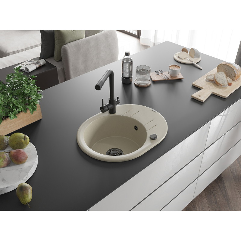 Mexen Kevin Granitspüle 1-Becken mit Abtropffläche und Küchenarmatur Duero, beige - 6517-69-671600-70
