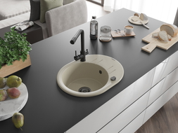 Mexen Kevin Granitspüle 1-Becken mit Abtropffläche und Küchenarmatur Duero, beige - 6517-69-671600-70