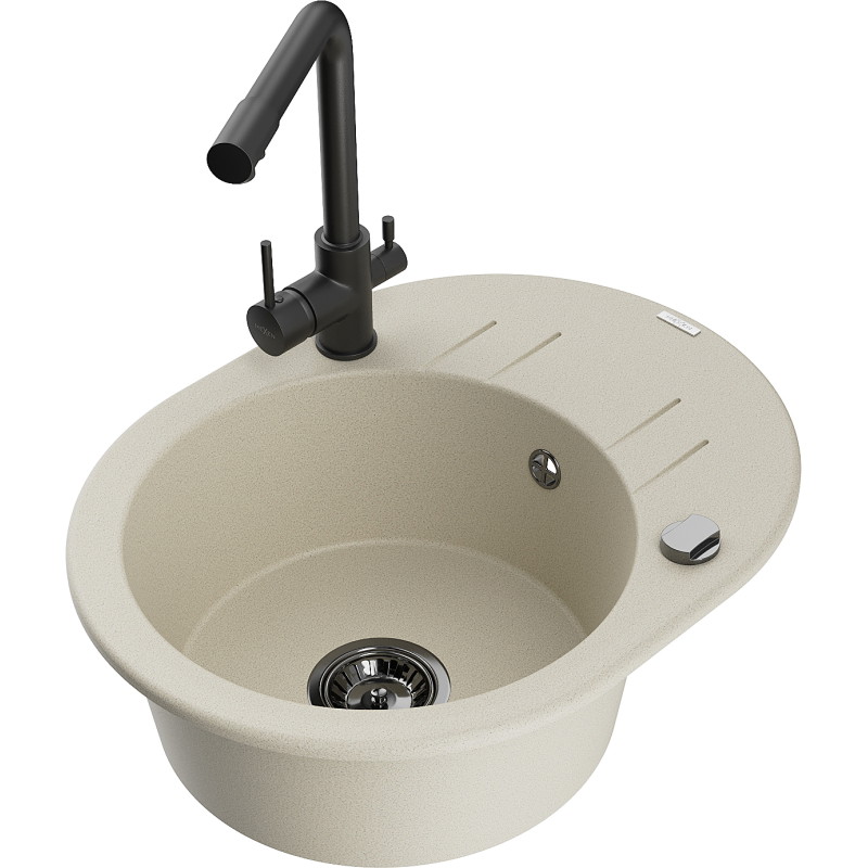 Mexen Kevin Granitspüle 1-Becken mit Abtropffläche und Küchenarmatur Duero, beige - 6517-69-671600-70