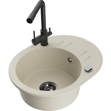 Mexen Kevin Granitspüle 1-beckig mit Abtropffläche und Küchenarmatur Duero, beige - 6517-69-671600-70