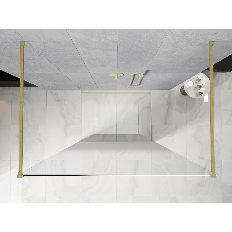 Mexen Kioto freistehende Duschwand 110 x 200 cm, ombre weiß 8 mm, gebürstetes Gold - 800-110-002-55-86