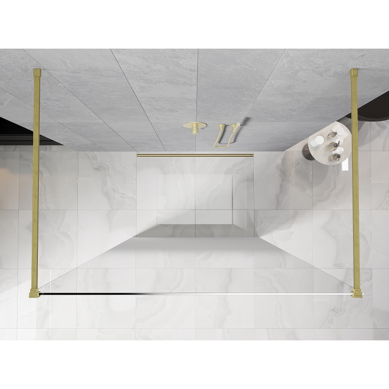 Mexen Kioto freistehende Duschwand 140 x 200 cm, weißes Ombre 8 mm, gebürstetes Gold - 800-140-002-55-86