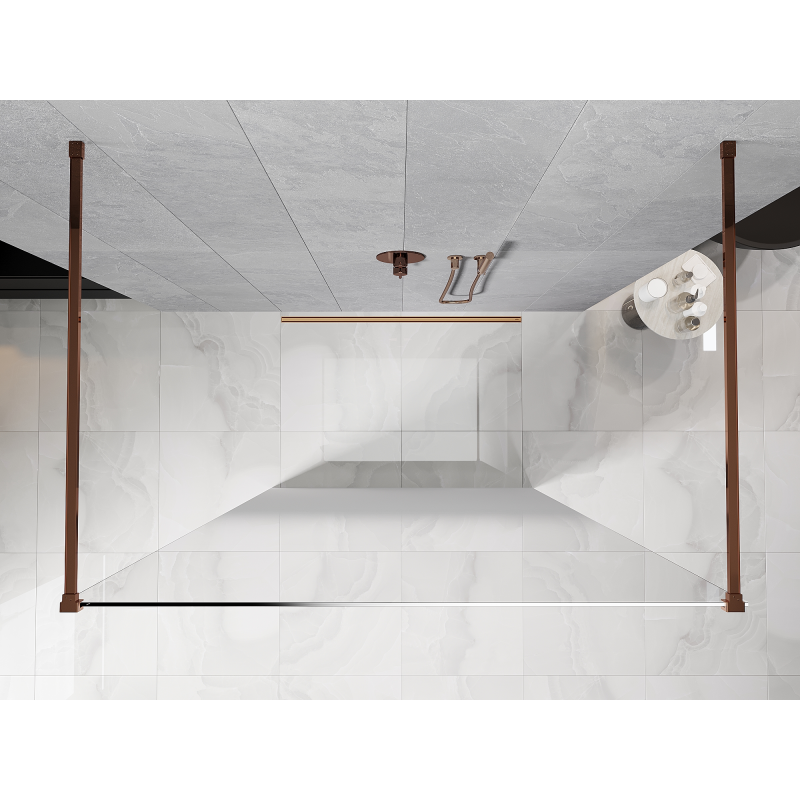 Mexen Kioto Freistehende Duschwand 130 x 200 cm, ombre weiß 8 mm, roségold - 800-130-002-60-86