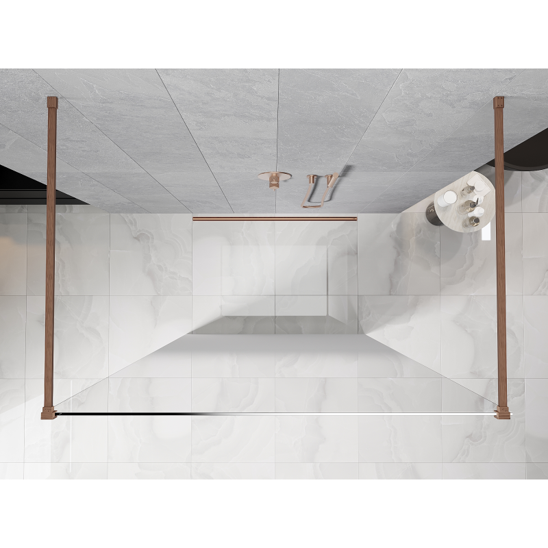 Mexen Kioto freistehende Duschwand 100 x 200 cm, weiße Ombre 8 mm, gebürstetes Kupfer - 800-100-002-65-86