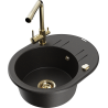 Mexen Kevin Granitspüle 1-Becken mit Abtropffläche und Küchenarmatur Duero, schwarz/gold metallic - 6517-75-671600-50