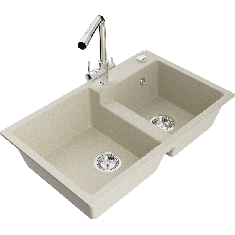 Mexen Tomas Granitspüle 2-Kammern mit Küchenarmatur Duero, beige - 6516-69-671600-00